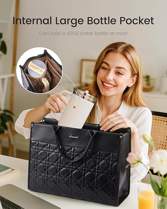 LOVEVOOK Laptop Tote Bag for Women,Waterproof Leather Work Bag